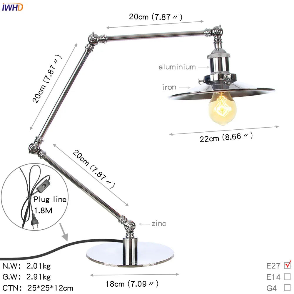 Industrial LED Table Lamp For Home Decor - US/EU Plug Switch, Loft Style