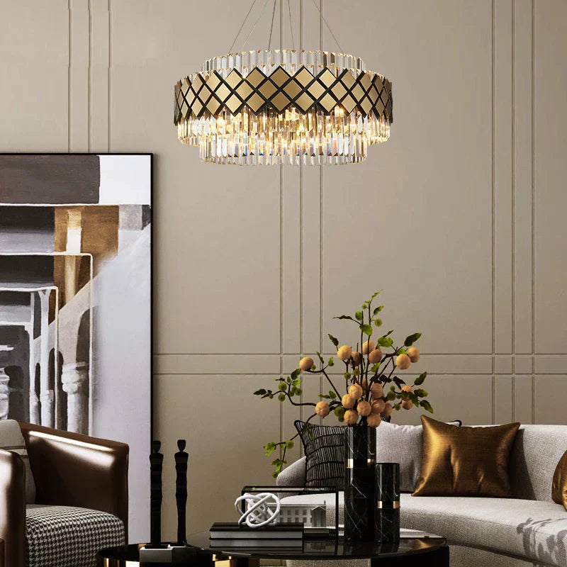 Gold LED Crystal Clear Art Deco Chandelier for Foyer