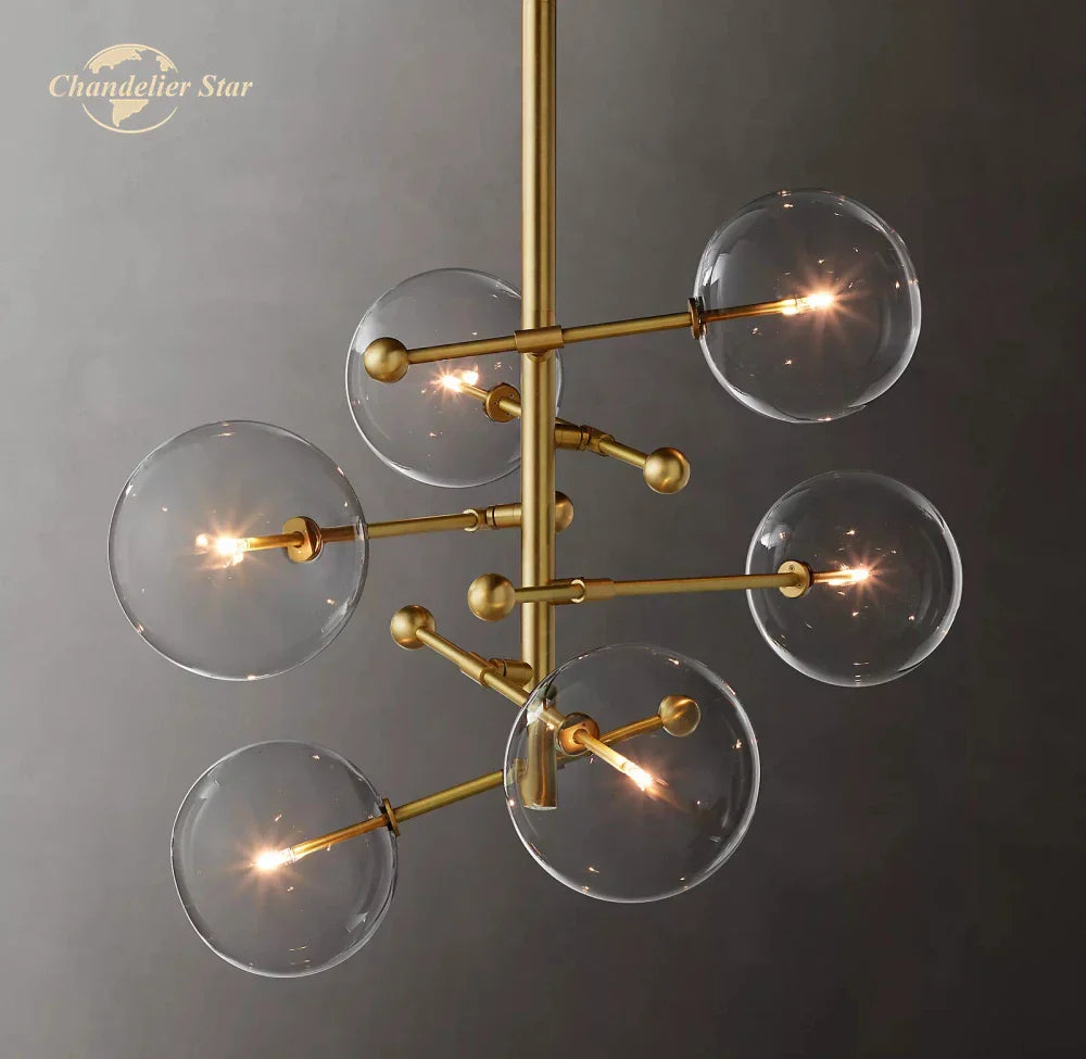 Modern Black Brass Chandelier Clear Glass Globe Island Pendant Lights