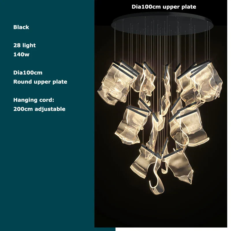 Golden Love Paper Chandelier: Postmodern LED Designer Lighting for Foyer
