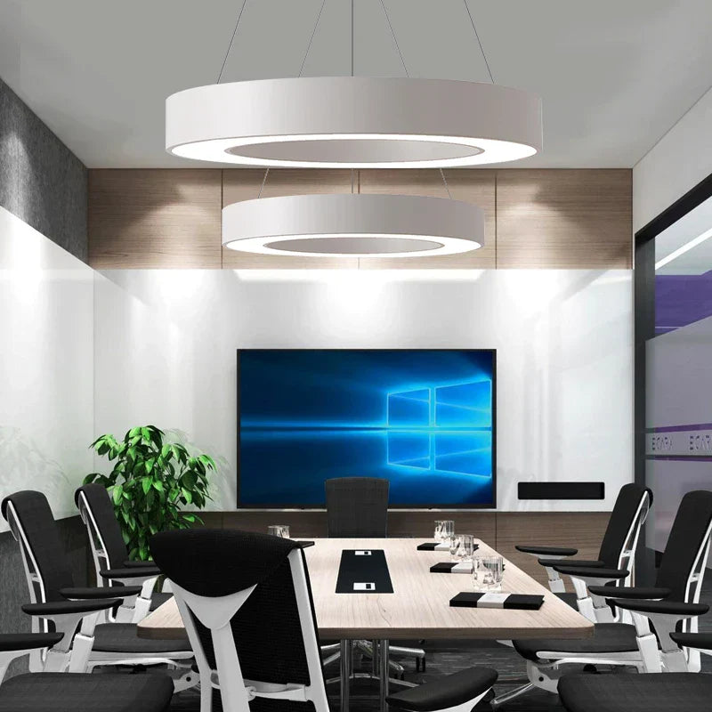 Modern Iron Art Circle LED Pendant Lights - Black White Metal Ringoffsetof.