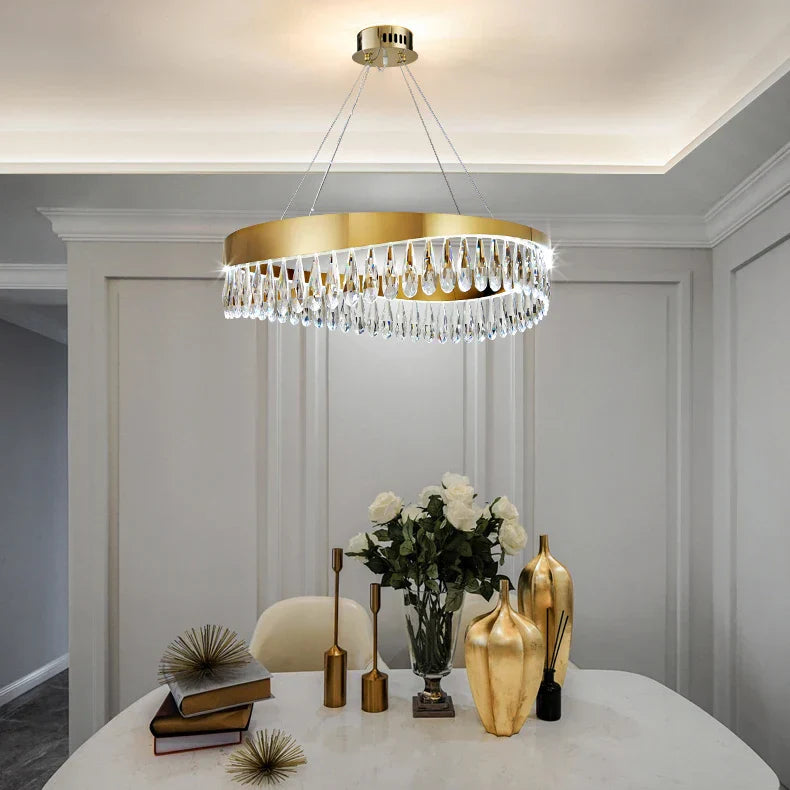 Crystal Stainless Steel LED Chandelier for Foyer
