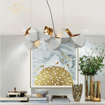 White Metal Geometric LED Chandelier for Bedroom and Living Room