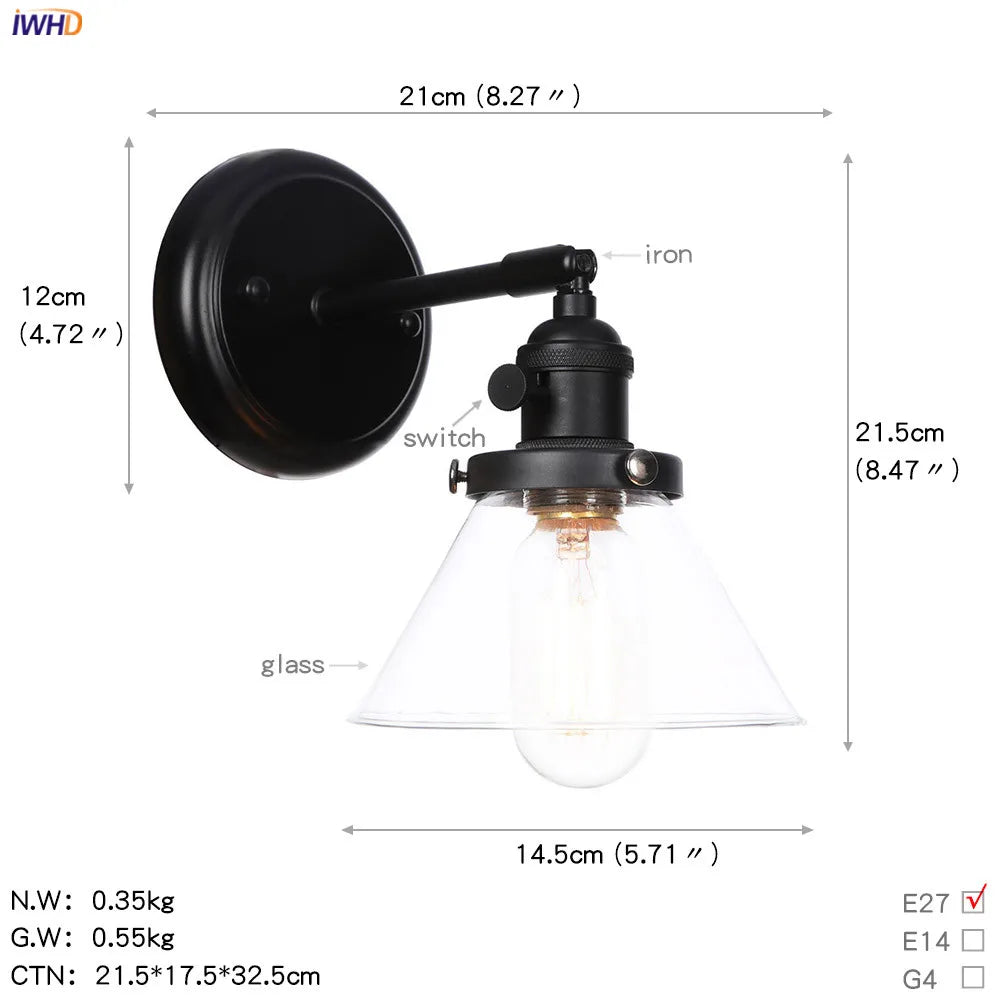 Glass Ball Wall Light Switch Hallway Bathroom Mirror Stair Black Wall Sconce