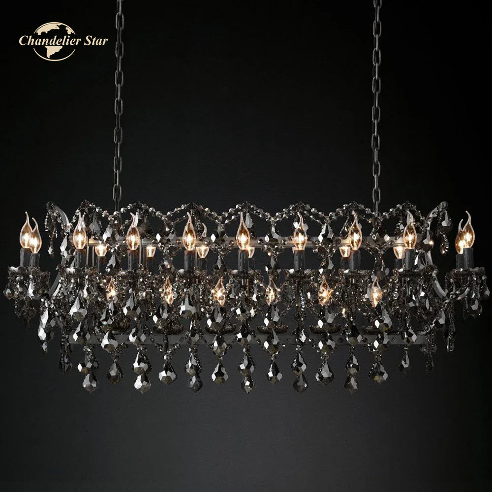 Smoke Crystal Chandelier LED Rectangular for Kitchen Island Dining