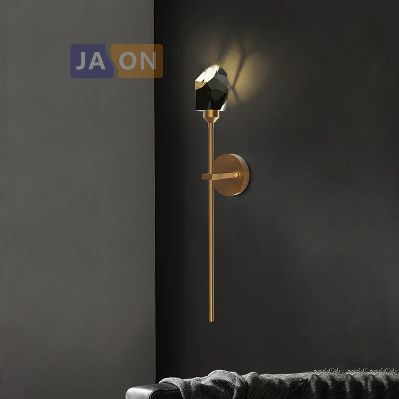 Crystal LED Wall Sconce for Bedroom Corridor - Designer Black Gold Wall Light