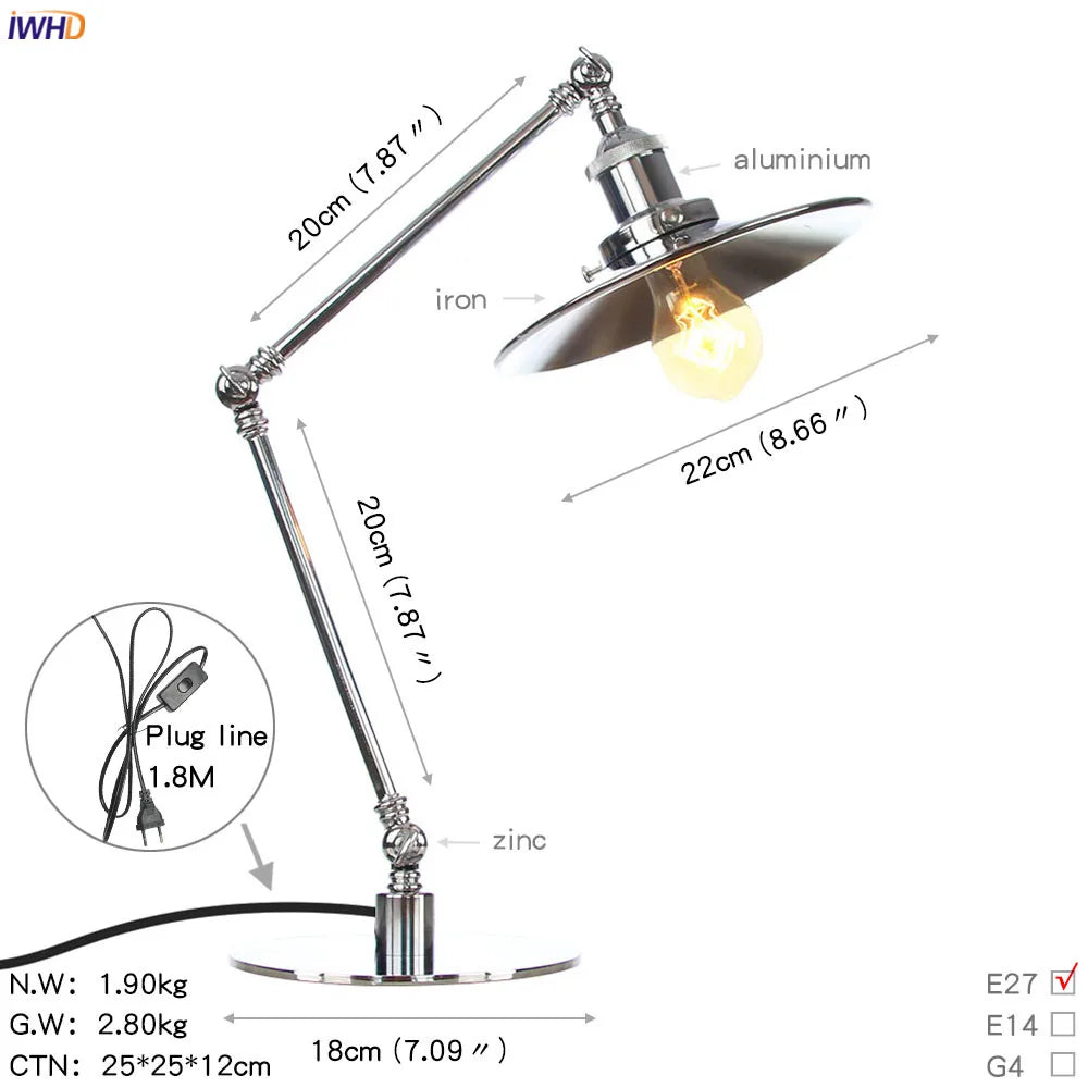 Industrial LED Table Lamp For Home Decor - US/EU Plug Switch, Loft Style