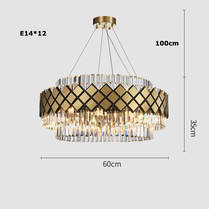 Gold LED Crystal Clear Art Deco Chandelier for Foyer