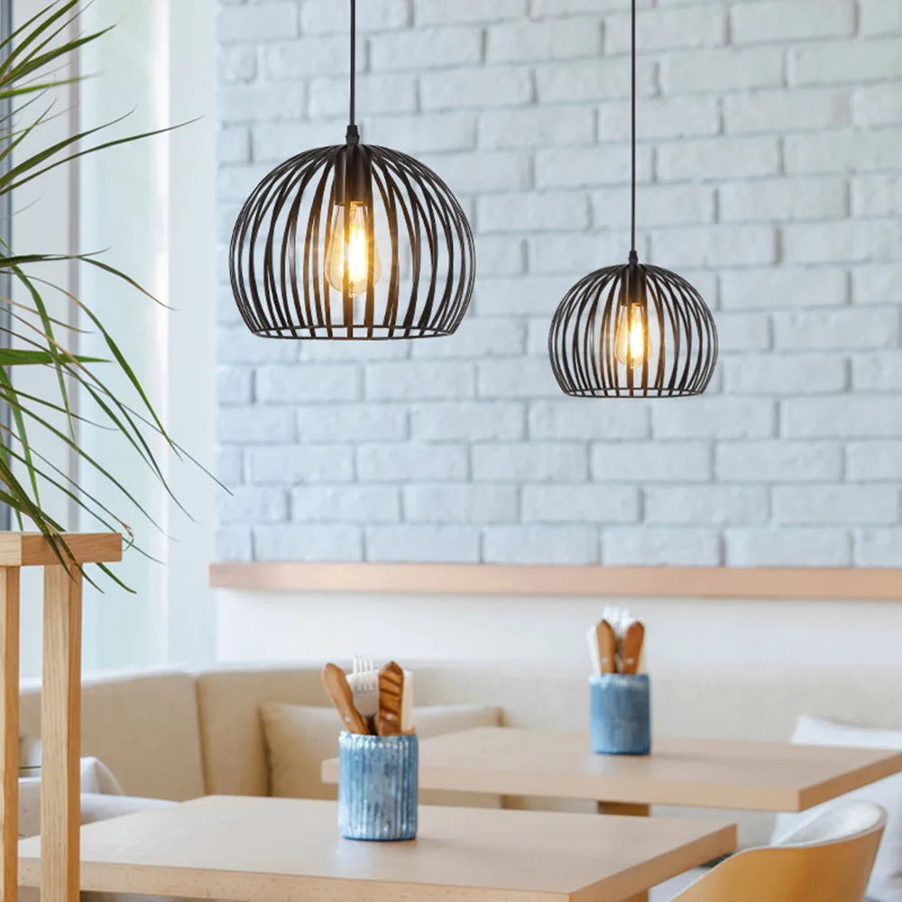Cage Light Frame Pendant Industrial Single Head Black Nordic Creative Fixture