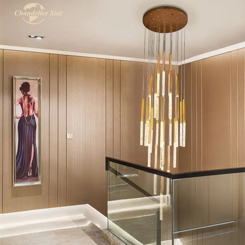 Modern Gold Bubble Crystal LED Chandelier for Bedroom Living Room Staircase
