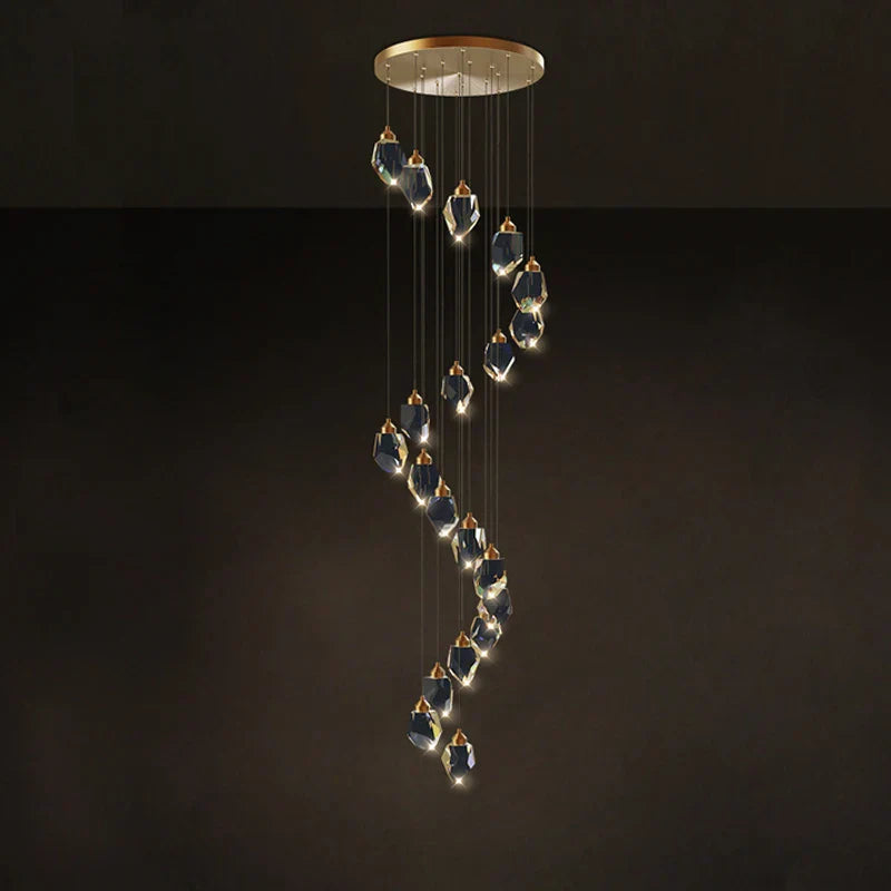 Crystal Stone Copper Chandelier - LED Postmodern 2025 Lighting for Staircase