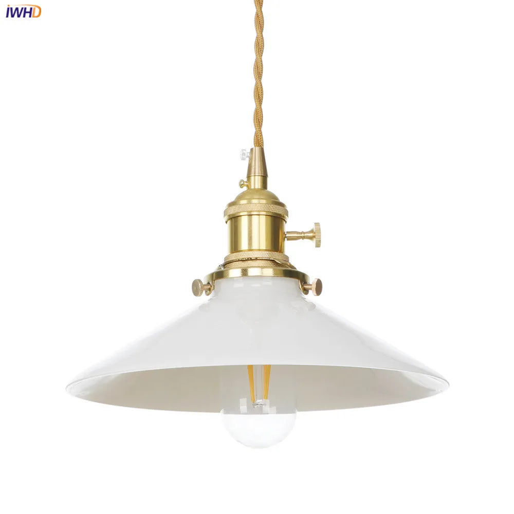 Afralia™ Nordic White Glass Copper Pendant Light with Switch for Home, Bar, and Cafe