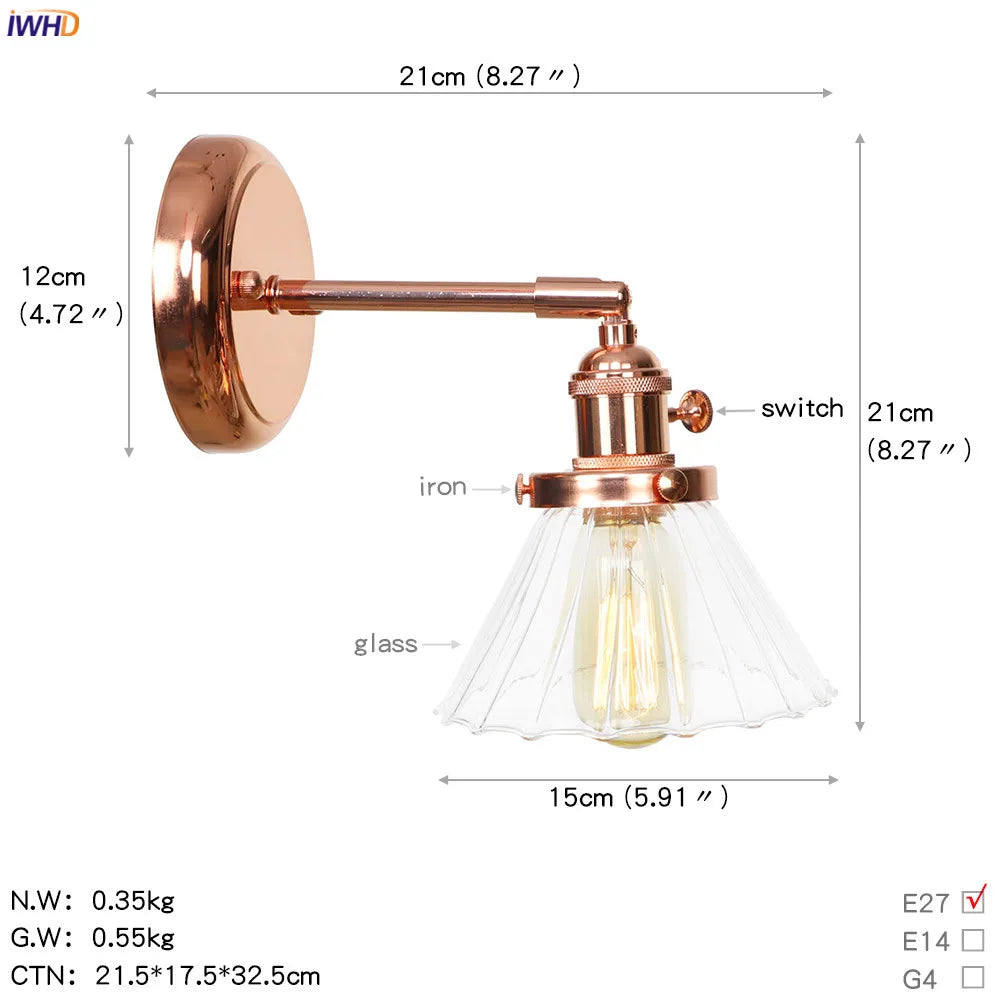 White Ceramic LED Wall Sconce Switch Rose Gold Bedroom Stair Mirror Light