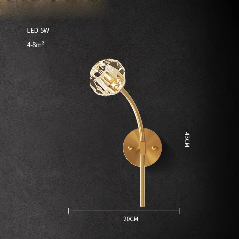 Crystal LED Wall Sconce for Bedroom Corridor - Designer Black Gold Wall Light