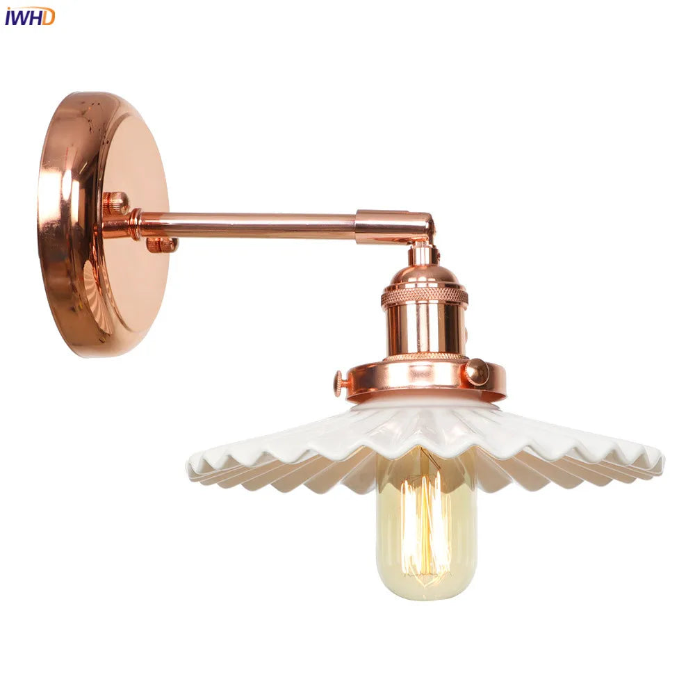 White Ceramic LED Wall Sconce Switch Rose Gold Bedroom Stair Mirror Light