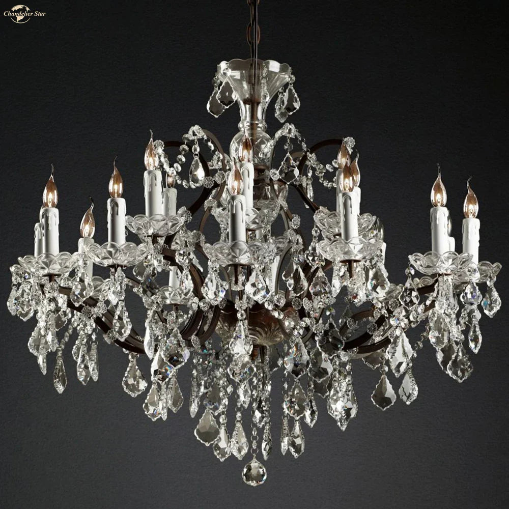Rococo Iron & Crystal LED Chandelier - Rustic Hanging Pendant Light