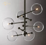 Modern Black Brass Chandelier Clear Glass Globe Island Pendant Lights