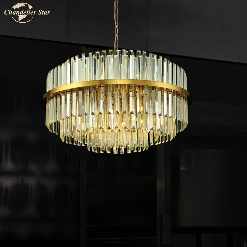Round Gold Crystal Glass Pendant Light for Luxury Decor