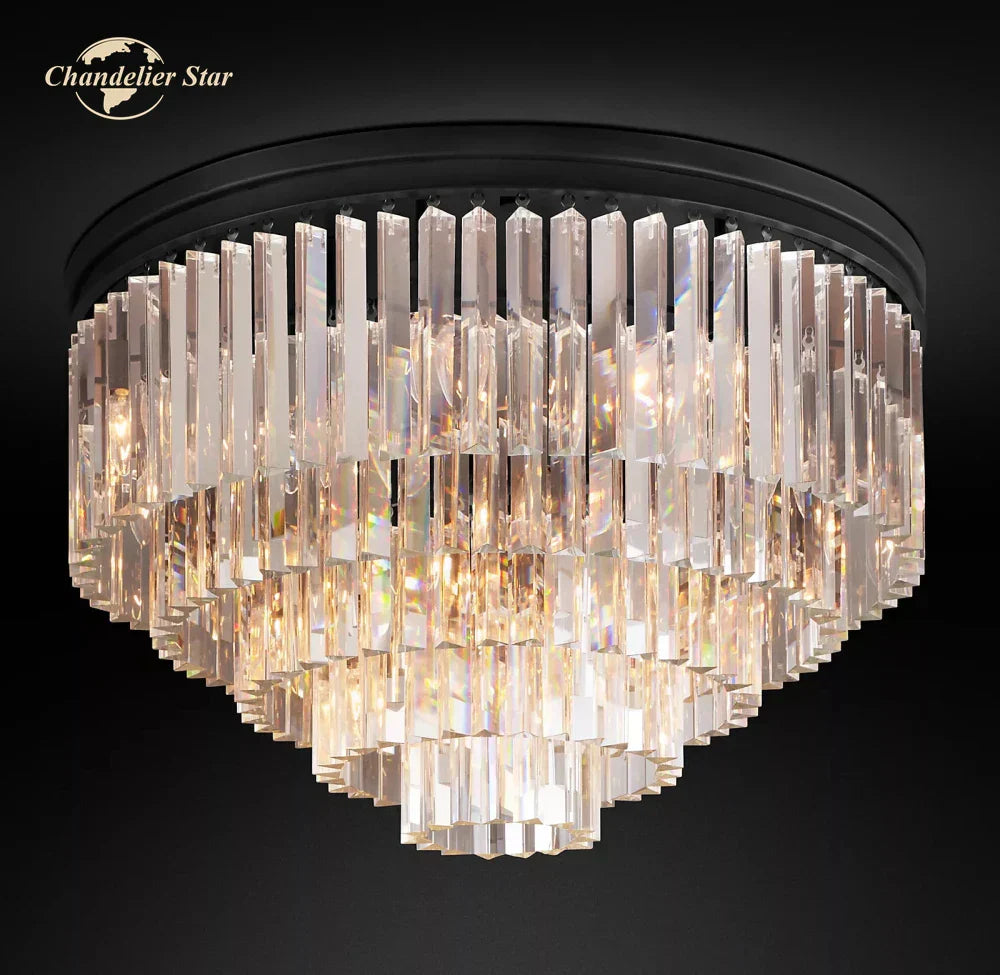 Crystal Flushmount Chandelier - Modern Ceiling Light for Living Room