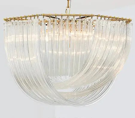 Lustre Plate Metal LED Pendant Light Glass Chain Hanging Lamp