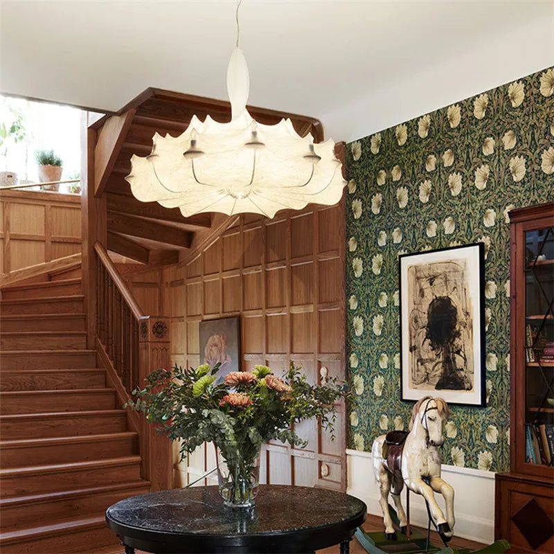 Zeppelin Silk Chandelier: Hand-Woven Modern Japanese Country Style Dining Room Lamp