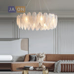 Silver Gold LED Feather Chandelier - Art Deco Round Pendant Light