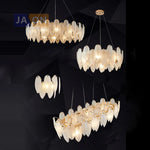 Silver Gold LED Feather Chandelier - Art Deco Round Pendant Light