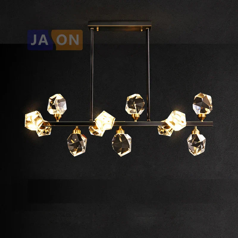 Black Crystal Copper LED Chandelier - Art Deco Hanging Lamp for Dinning Room