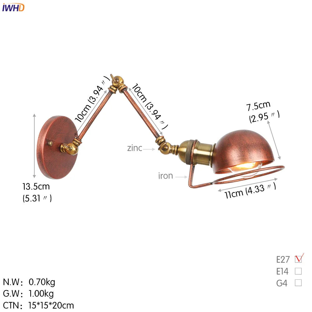 Antique Black Wall Lamp Vintage Industrial Sconce LED Applique Murale