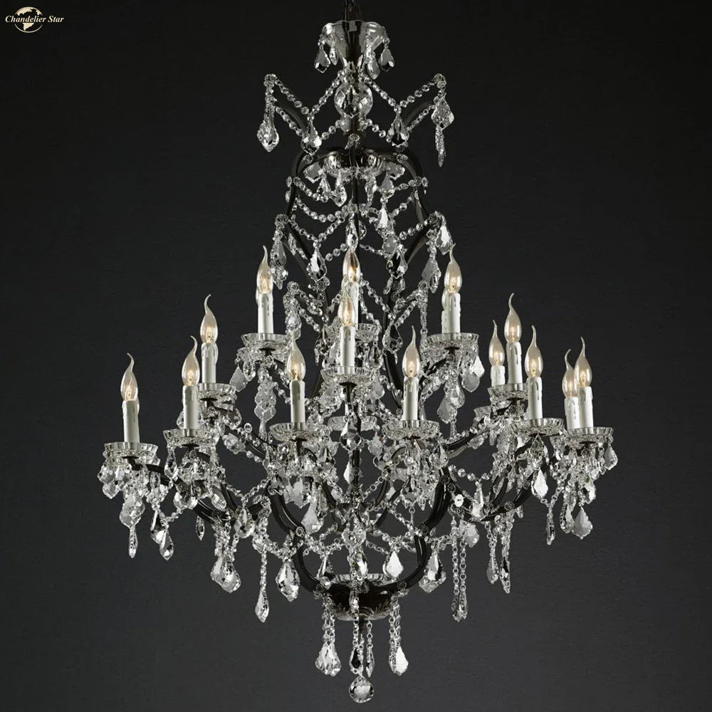 Rococo Iron & Crystal LED Chandelier - Rustic Hanging Pendant Light