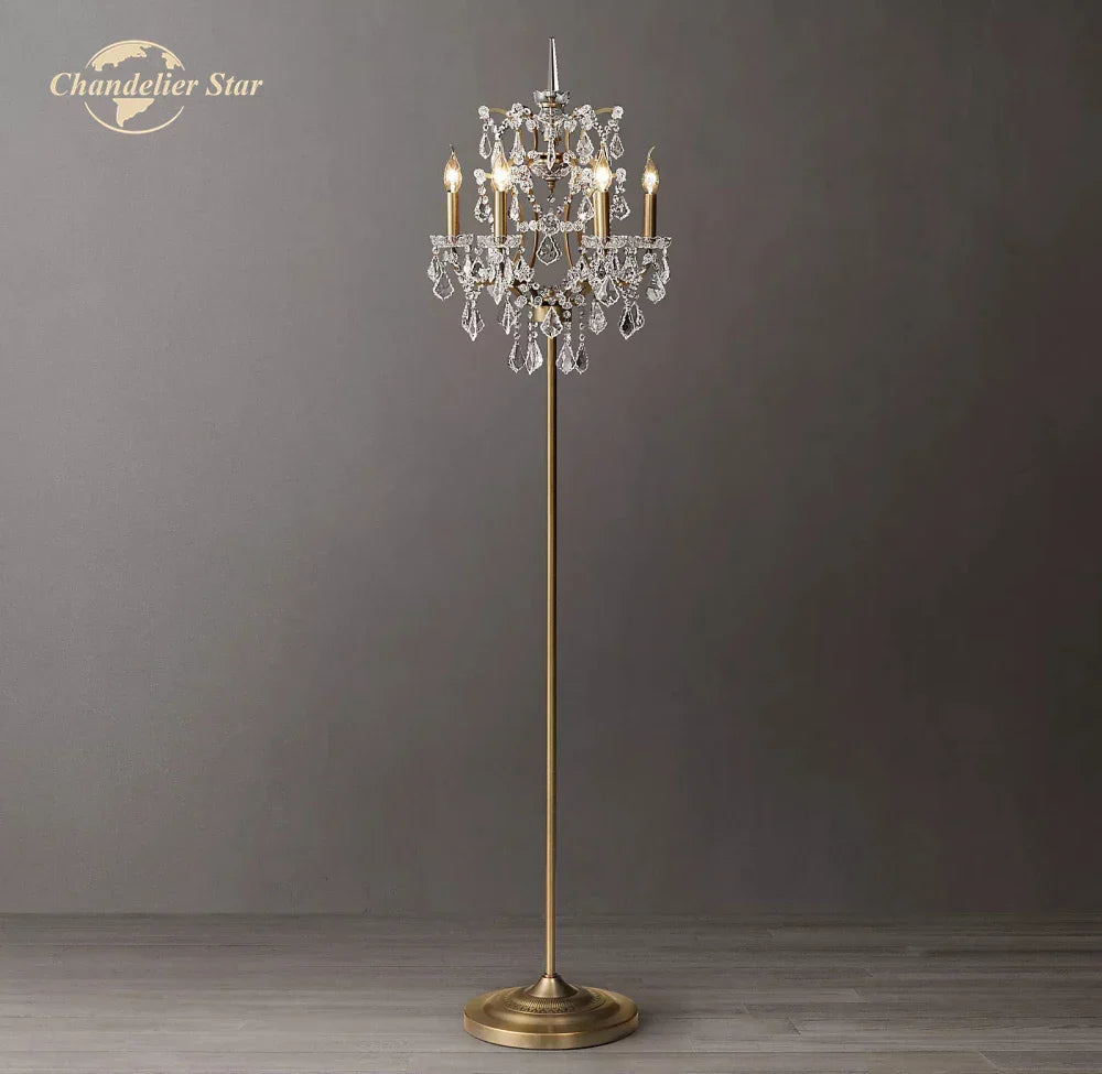 Rococo Crystal Floor Lamps Iron Standing Lights for Bedroom & Living Room