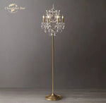 Rococo Crystal Floor Lamps Iron Standing Lights for Bedroom & Living Room