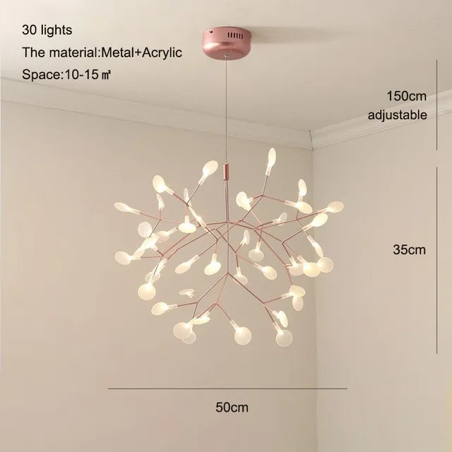 Heracleum Chandeliers: Modern Black/Rose Gold Round Firefly Lamp Branch Design