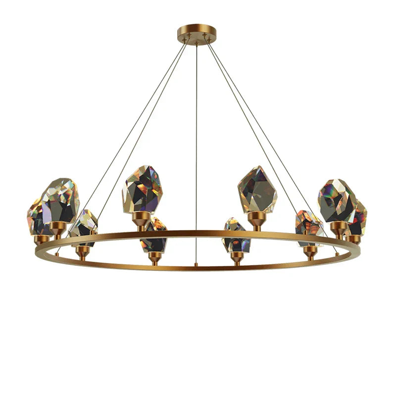 Crystal Copper Round Chandelier: Elegant LED Suspension Lamp for Dinning Room