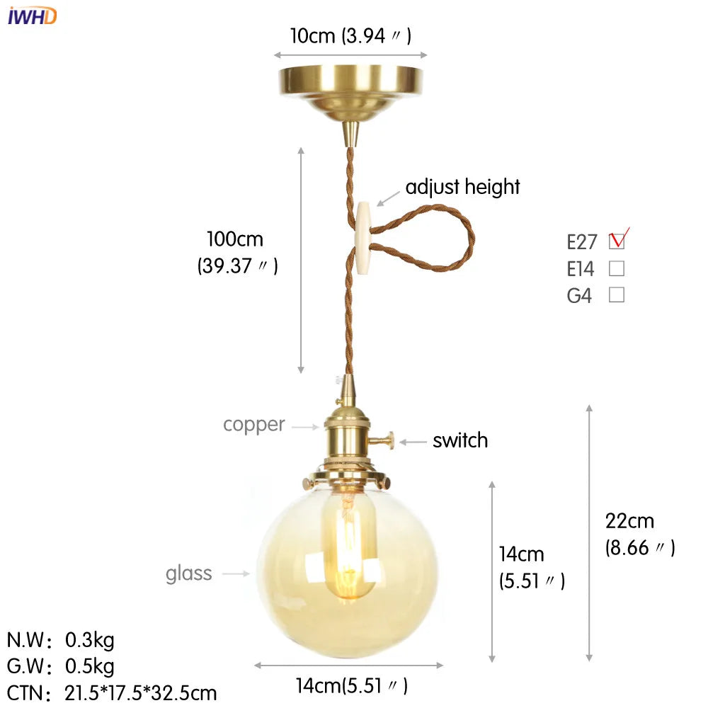 Nordic White Glass Pendant Lights with Japan Copper Finish