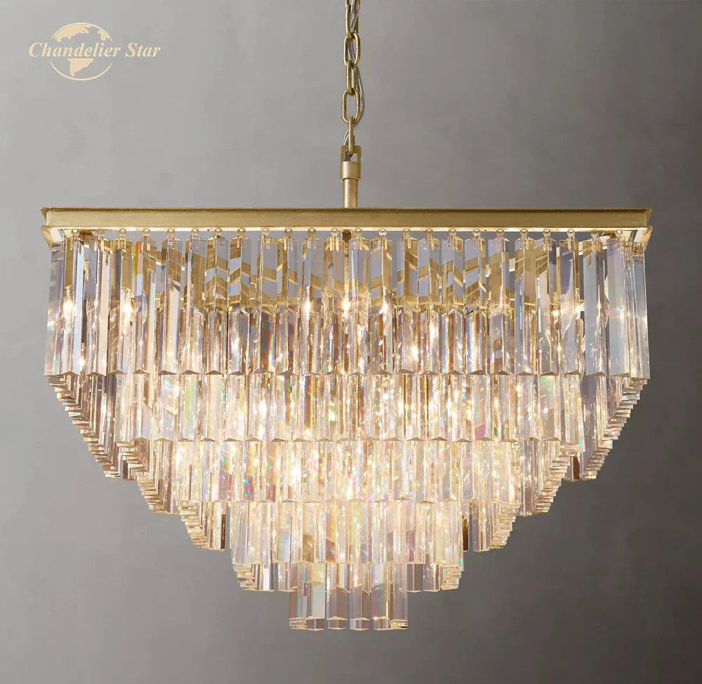 Modern Crystal LED Chandelier: Odeon Square Lustre Pendant Light Fixture