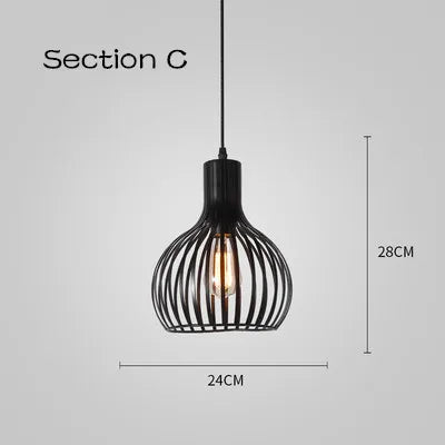 Cage Light Frame Pendant Industrial Single Head Black Nordic Creative Fixture