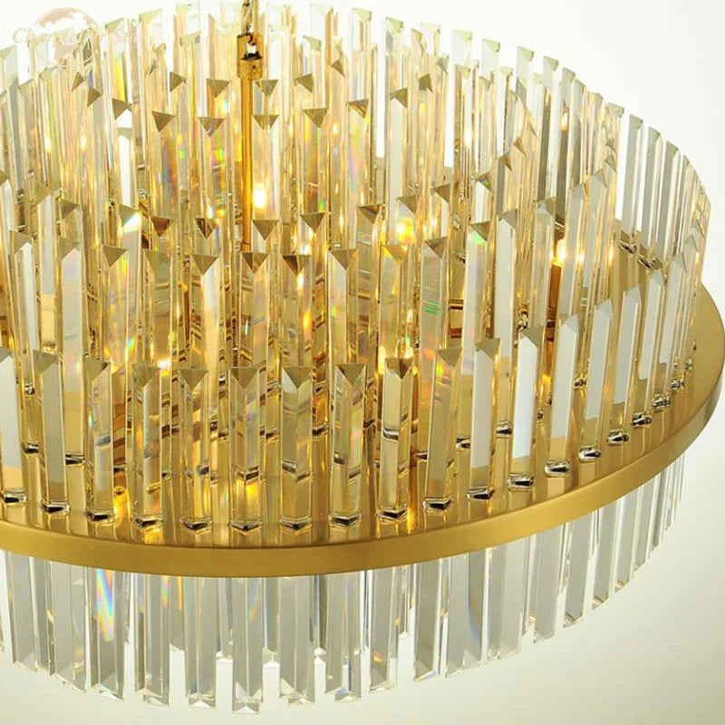 Round Gold Crystal Glass Pendant Light for Luxury Decor