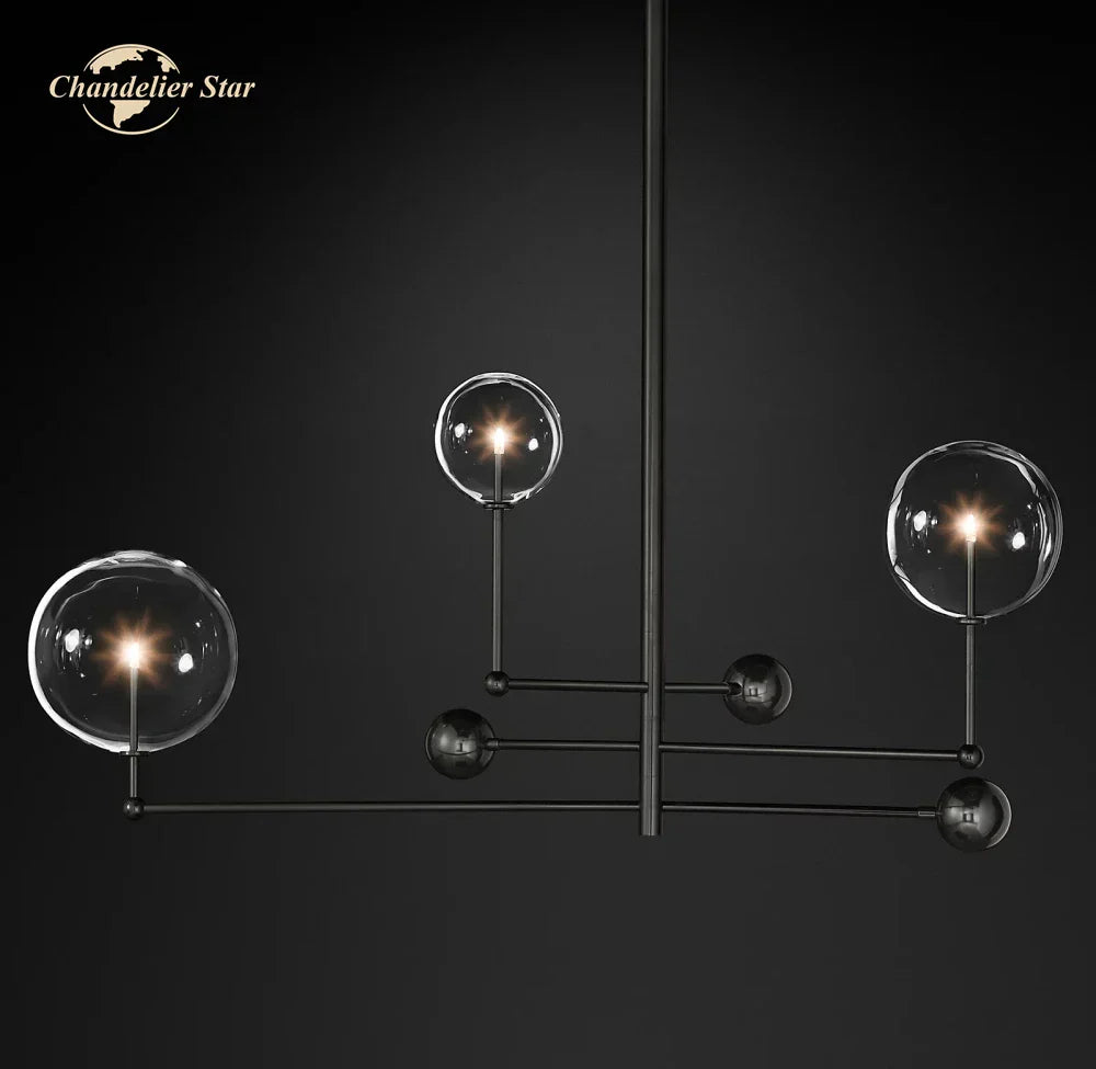 Modern Black Brass Chandelier Clear Glass Globe Island Pendant Lights