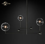Modern Black Brass Chandelier Clear Glass Globe Island Pendant Lights