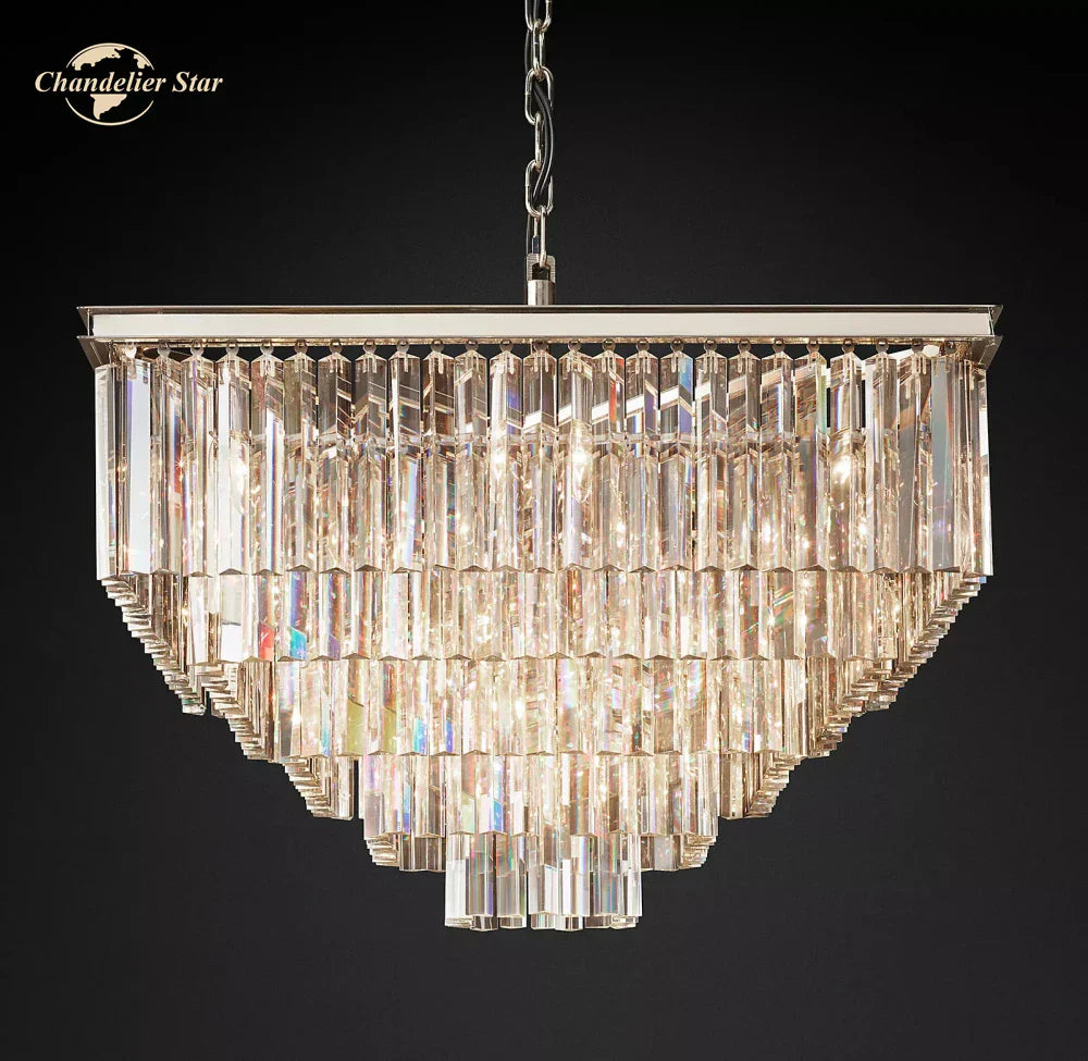 Modern Crystal LED Chandelier: Odeon Square Lustre Pendant Light Fixture