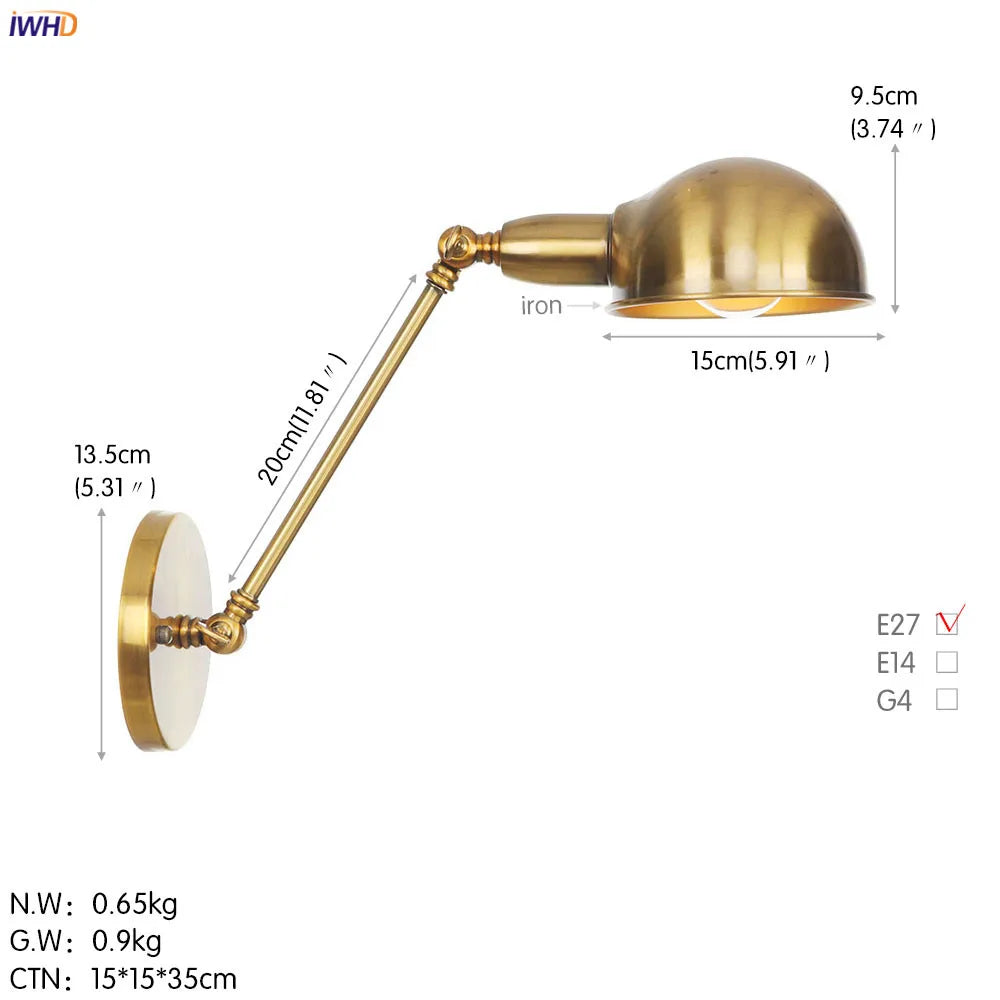 Long Arm Black Wall Light Retro Industrial Vintage LED Wall Lamp