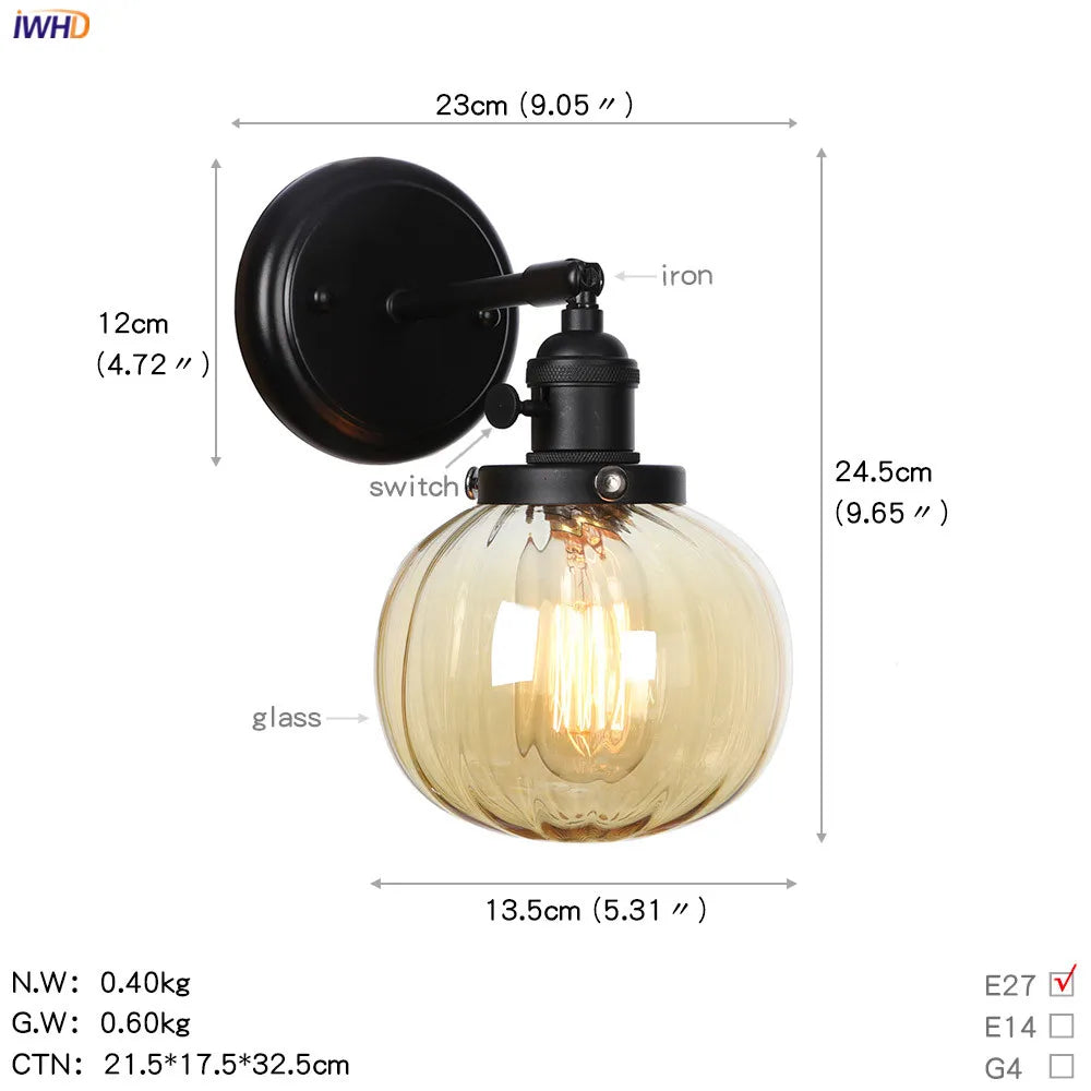 Glass Ball Wall Light Switch Hallway Bathroom Mirror Stair Black Wall Sconce