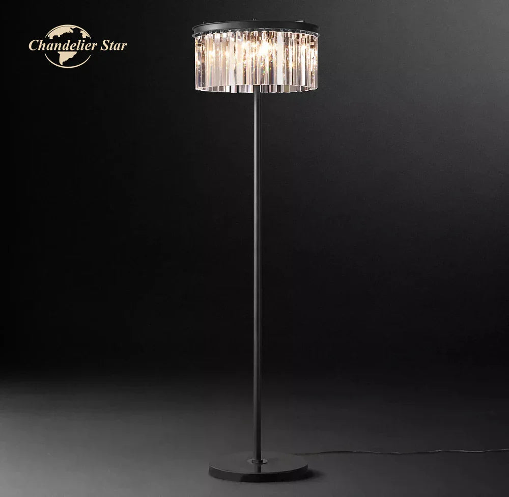 Industrial Crystal LED Floor Lamp Chrome Black Metal Standing Light
