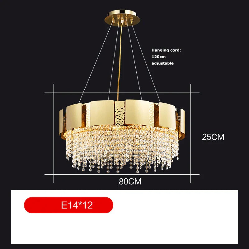Golden Crystal Stainless Steel Pendant Light for Stylish Foyer