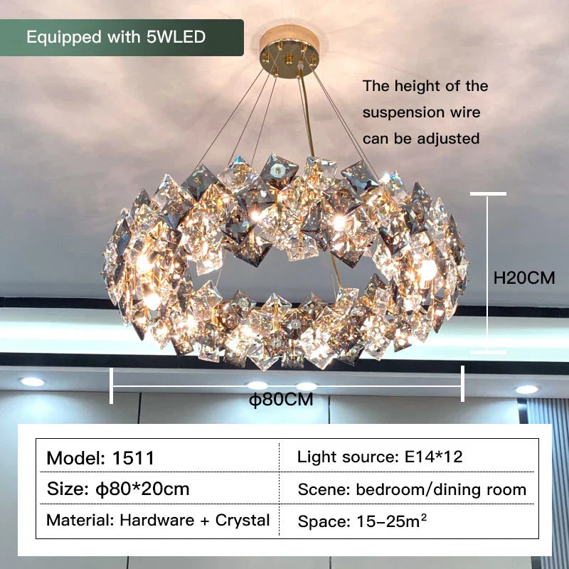 Crystal Chandelier: High-End LED Pendant Light for Living Room, Dining Room & Kitchen
