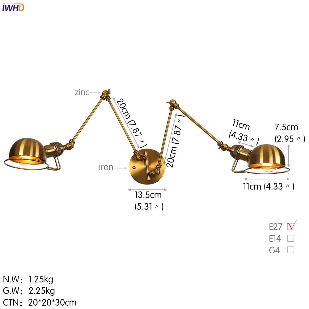 Antique Black Wall Lamp Vintage Industrial Sconce LED Applique Murale