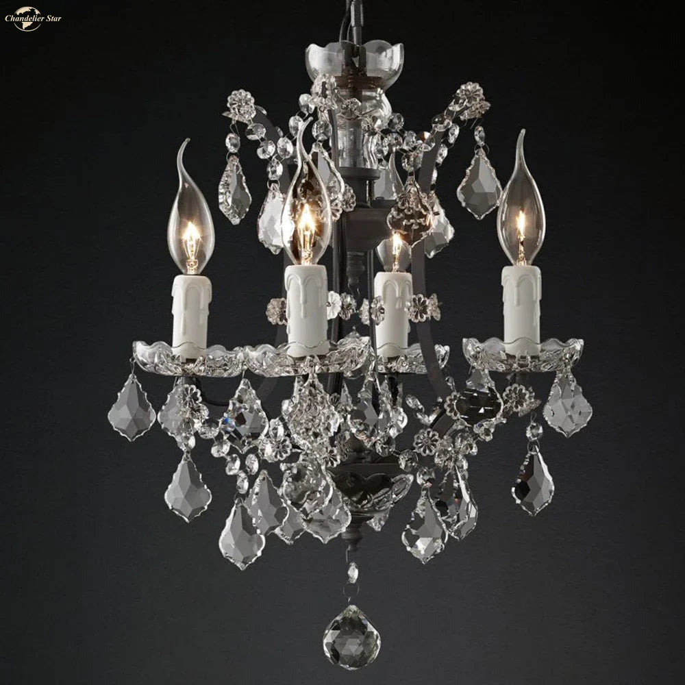 Rococo Iron & Crystal LED Chandelier - Rustic Hanging Pendant Light