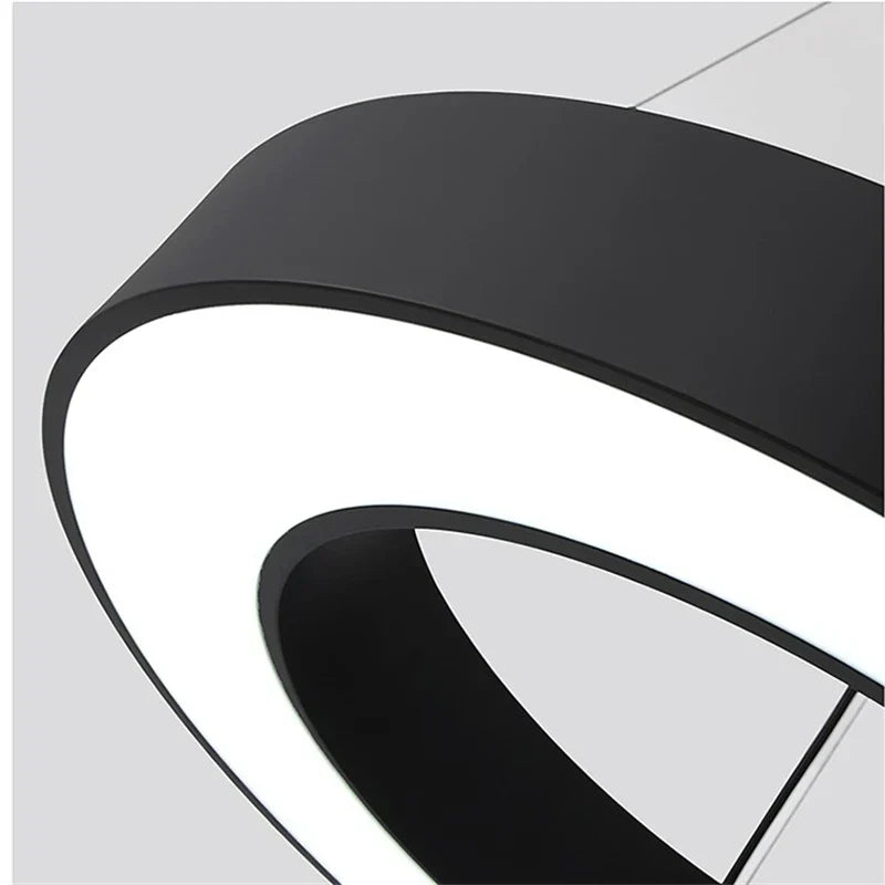 Modern Iron Art Circle LED Pendant Lights - Black White Metal Ringoffsetof.