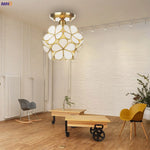 White Glass LED Ceiling Light Fixture, Nordic Modern Copper Ceiling Lamp